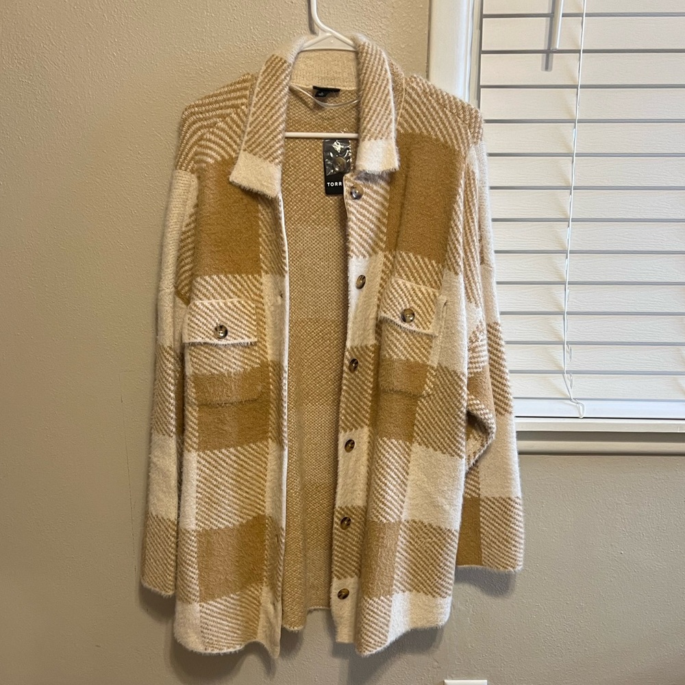 Torrid Tan and Cream Plaid Jacket